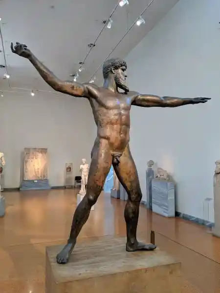 Large bronze statue of Zeus or Poseidon in striding pose, recovered from the sea off Cape Artemision in northern Euboea